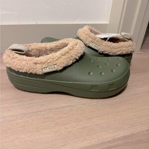 Green Crocs with Tan Fleece Lining- NEW